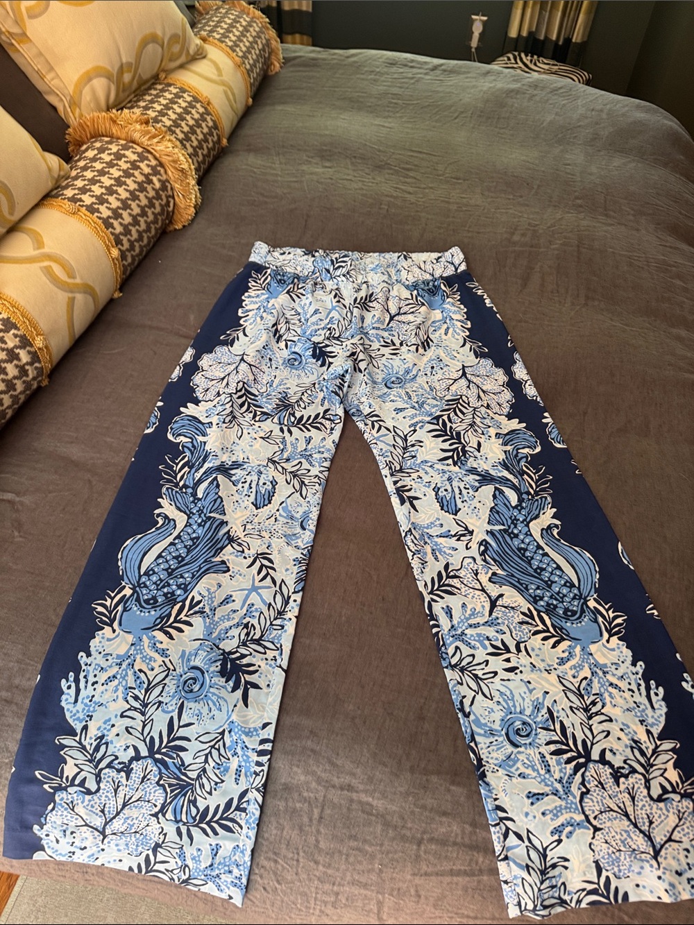 Lilly Pulitzer Blue Floral Wide-Leg Pants